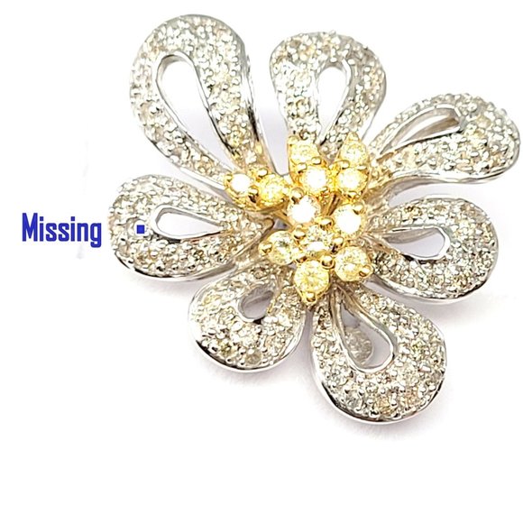 2.82 ctw YELLOW & WHITE Diamond Floral Ribbon Earrings 18K White Gold 18.3 grams - Picture 5 of 6